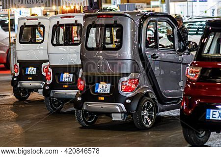 Riga, Latvia, September 25, 2020: Dt Motor Power One Mini Electric Cars At A Motor Show