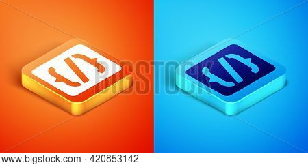 Isometric Programming Language Syntax Icon Isolated On Orange And Blue Background. Syntax Programmin