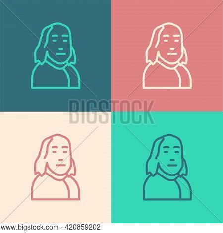 Pop Art Line Benjamin Franklin Icon Isolated On Color Background. Vector
