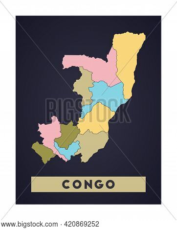 Congo Map. Country Poster With Regions. Shape Of Congo With Country Name. Neat Vector Illustration.