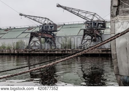 Two Cranes Along The River That Retired After Service From 1936 In The Famous Port City Of Gävle Swe