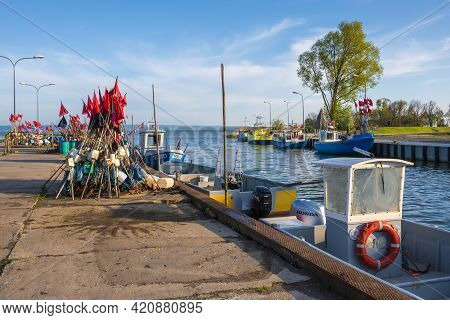Krynica Morska, Poland - May 15, 2021: Fishing Port Of Krynica Morska Situated On Vistula Spit Betwe
