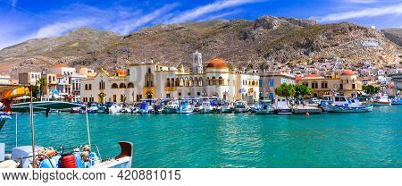 beautiful Greek islands - scenic Kalymnos with authentic beauty.Pothia capital city and port. Dodekanese, Greece may 2019