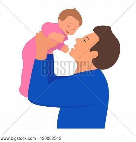 Happy Young Father With A Newborn Baby. Fathers Day Vector Illustration.