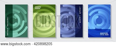 Marketing Catalogue Covers Set. Futuristic Poster Concentric Elements Motion Vector Backgrounds.