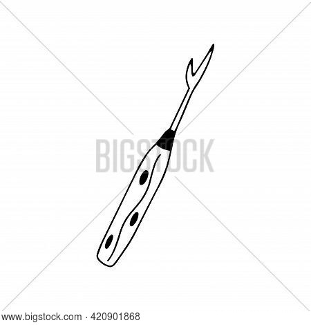 Seam Ripper Tool. Black And White Vector Illustration In Doodle Style Isolated Single