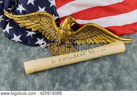 Detail Document Vintage Parchment Of American Constitution The United States Declaration Of Independ