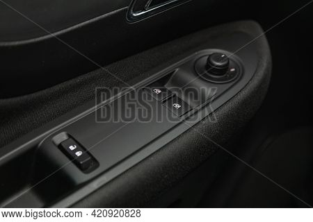Novosibirsk, Russia - May 16, 2021: Opel Mokka, Car Door Interior Armrest With Window Control Panel,