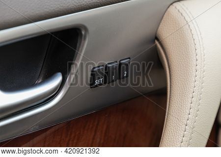 Novosibirsk, Russia - May 16, 2021: Infiniti Qx, Close-up Of Seat Adjustment Buttons