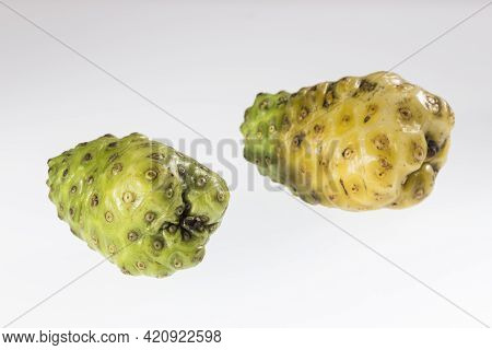 Morinda Citrifolia - Noni Fruit With Many Medicinal Properties; Photo On White Background.