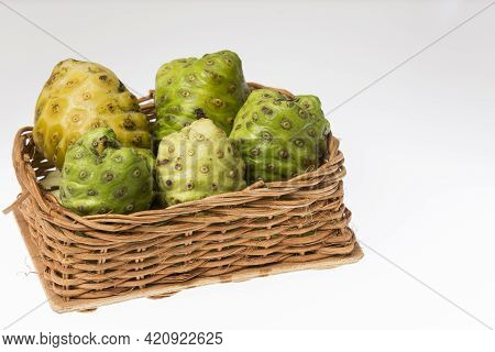 Morinda Citrifolia - Noni Fruit With Many Medicinal Properties; Photo On White Background.