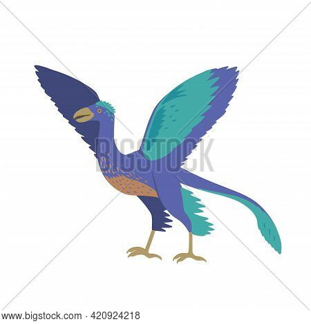 Cute Cartoon Doodle Microraptor, Isolated On White Background.