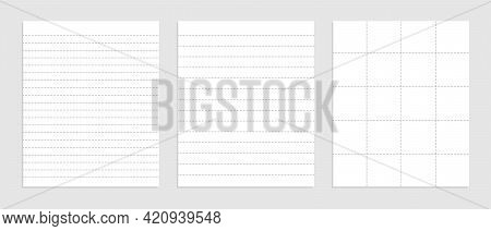 Realistic Blank Dotted Lines Paper Sheet Set