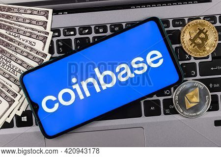 Kazan, Russia - May 18, 2021: Coinbase, Is An American Company That Operates A Cryptocurrency Exchan