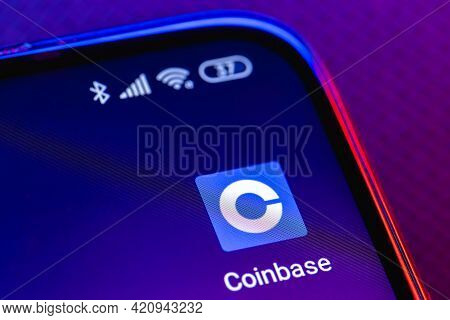 Kazan, Russia - May 18, 2021: Coinbase, Is An American Company That Operates A Cryptocurrency Exchan