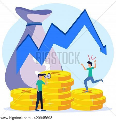 Flat Style Vector Illustration. Management Fails To Make A Profit, Businessmen Sad Around, Business 