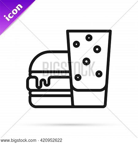 Black Line Burger Icon Isolated On White Background. Hamburger Icon. Cheeseburger Sandwich Sign. Fas