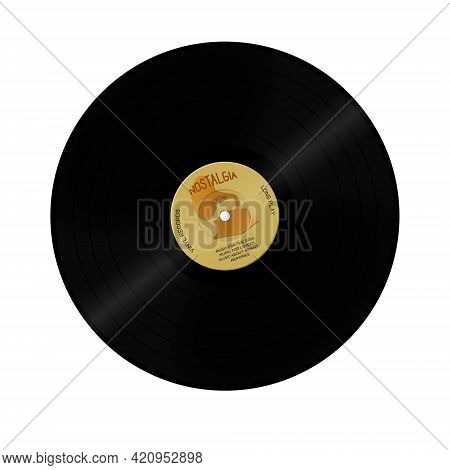 Gramophone Vinyl Record With Label. Isolated White Background. Old Technology, Retro Design. Vector 