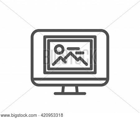 Photo Thumbnail Line Icon. Monitor With Image Sign. Picture Placeholder Symbol. Quality Design Eleme