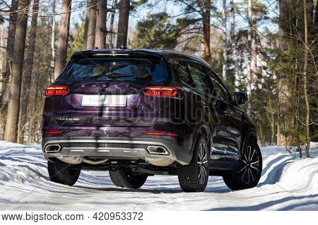 Moscow, Russia - March 18, 2021: Rear View Of The New Flagship Seven-seater Minivan Chery Tiggo 8 Pr