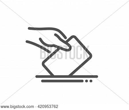 Vote Box Line Icon. Hand With Voting Ballot Sign. Public Election Symbol. Quality Design Element. Li