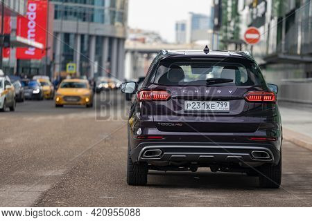 Moscow, Russia - March 18, 2021: Rear View Of The New Flagship Seven-seater Minivan Chery Tiggo 8 Pr