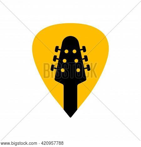 Guitar Acoustick Pick Vector Design Icon Flat Logo. Mediator Guiatar Music Symbol Headstock