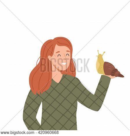 Vector Illustration Of A Woman With Snail