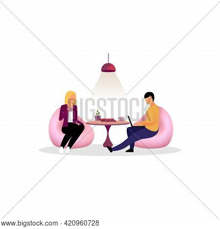 Colleagues, Co Workers Have Rest, Break Flat Illustration. Coworkers, Employees At Lounge Zone. Offi