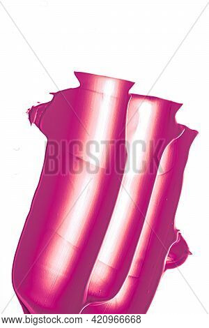 Purple Beauty Cosmetic Texture Isolated On White Background, Smudged Makeup Emulsion Cream Smear Or 