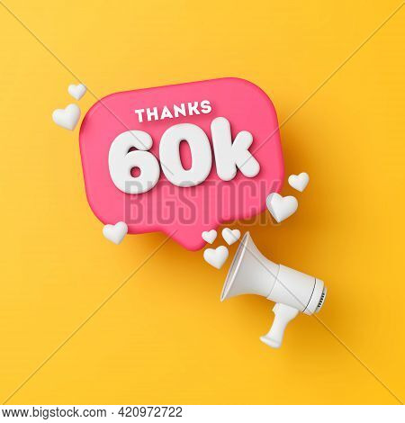 60 Thousand Followers Social Media Thanks Banner. 3d Rendering