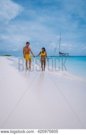 Small Curacao Island Famous For Day Trips And Snorkeling Tours On White Beaches Blue Clear Ocean, Cu