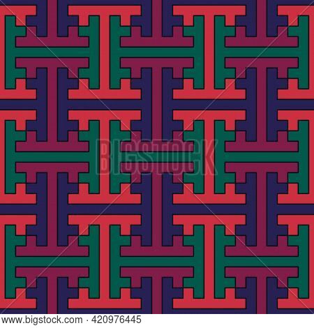 Seamless Pattern. Chinese Sayagata Backdrop. Repeated Interlocking Figures Background. China Ornamen