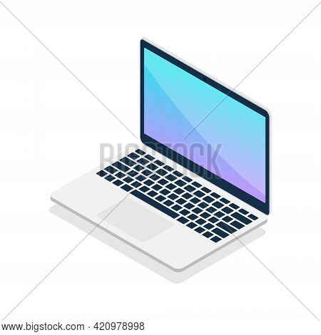 Laptop Isometric Style. Portable 3d Computer Device. Digital Technology Concept. Open Modern Laptop 