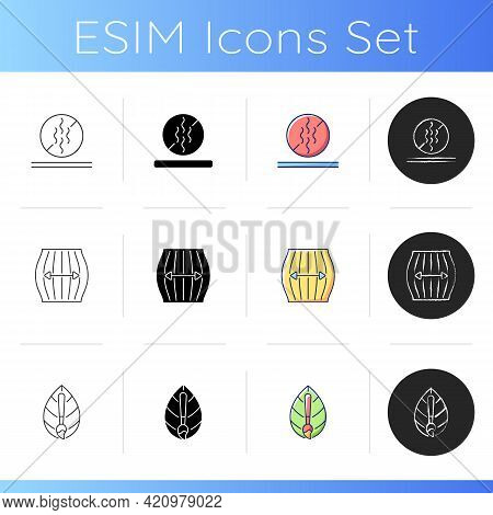 Different Fabric Features Icons Set. Stretching Fiber. Odor Resistant Textile. Textile Industry. Sta