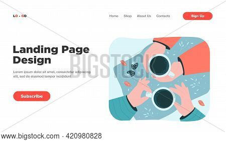 Top View Of Human Hands Holding Cups Isolated Flat Vector Illustration. Cartoon Unrecognizable Chara
