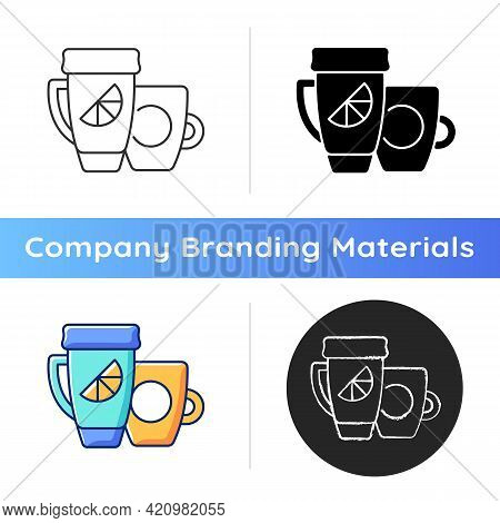 Branded Cup And Thermal Cup Icon. Unique Stylish Conteiner For Drinking Hot Liquids. Uniquely Create