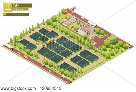 Vector Isometric Photovoltaic Solar Energy Power Plant