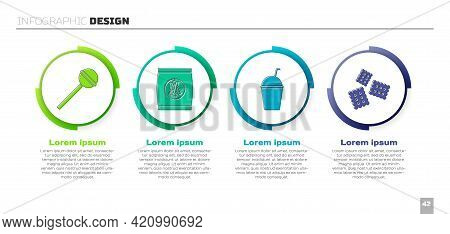Set Lollipop, Hard Bread Chucks Crackers, Milkshake And Cracker Biscuit. Business Infographic Templa