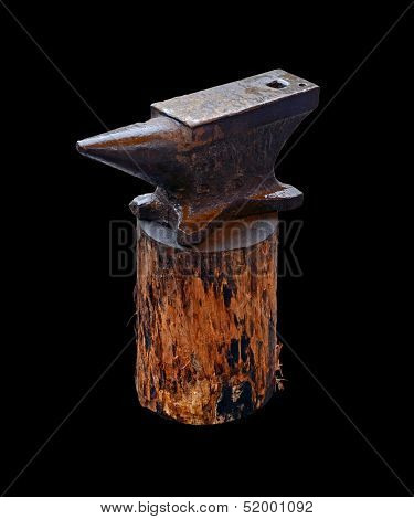 Isolated Blacksmith Anvil On Wooden Deck
