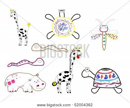 Funny Cartoon Animals. Childish Set