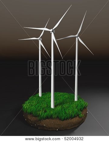 Wind Generators On Clod Of Earth
