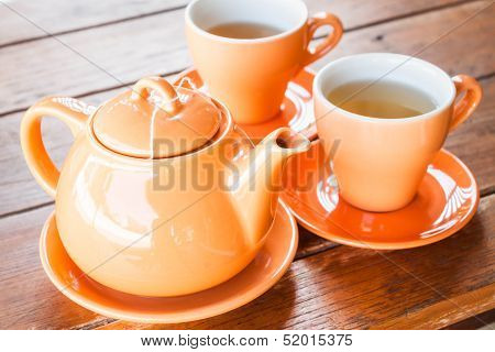 Set Of Hot Cups And Teapot
