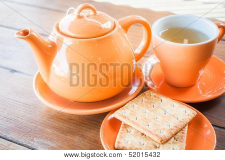 Hot Teapot And Ceramic Cup