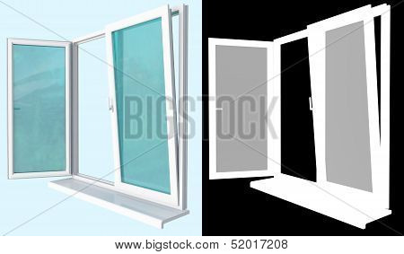 plastic window with an open flap a mask