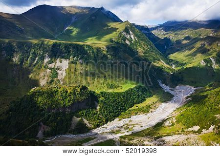 Aragvi River Valley In Caucasus Mountains