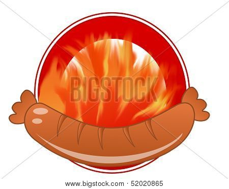 Sausage On A Grill On A White Background