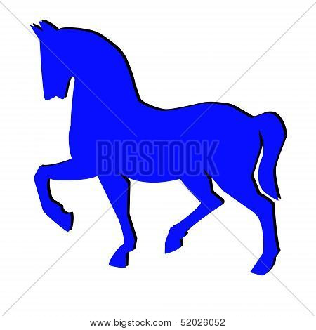 Blue Silhouette Of Horse On A White Background