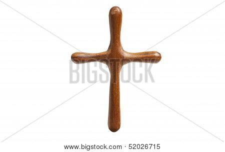 Carved Wooden Cross On Isolated White Background