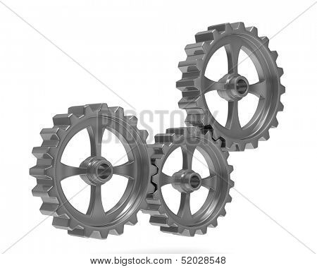 Three gears on white background. Isolated 3D image